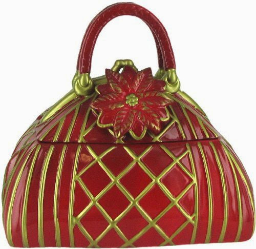  Ceramic Hand Painted Red Holly Handbag Cookie Jar