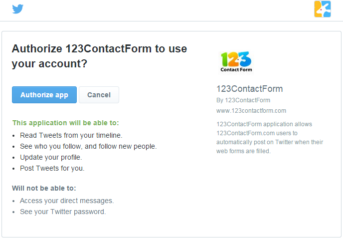 123contactform twitter form integration