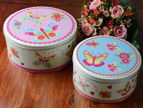  Set of 2 Pretty Butterflies Kids Baking Cake  &  Cookie Tins By Creative Tops