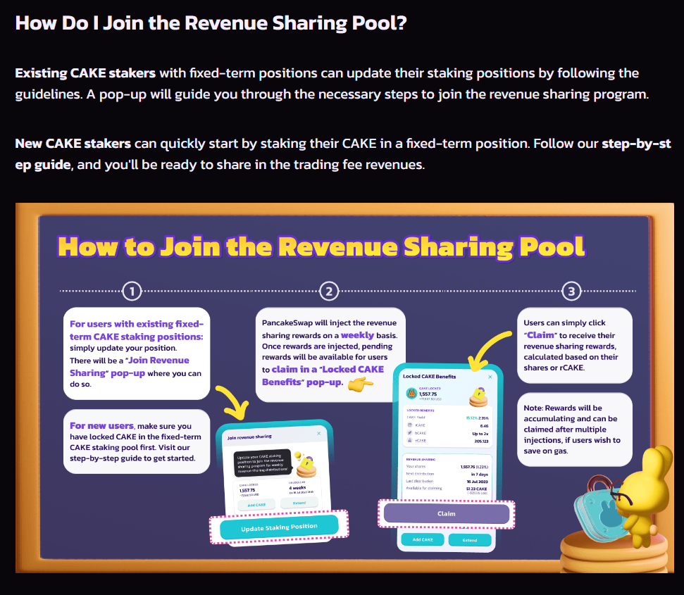 An image of a blog from PancakeSwap explaining the new revenue sharing feature. 
