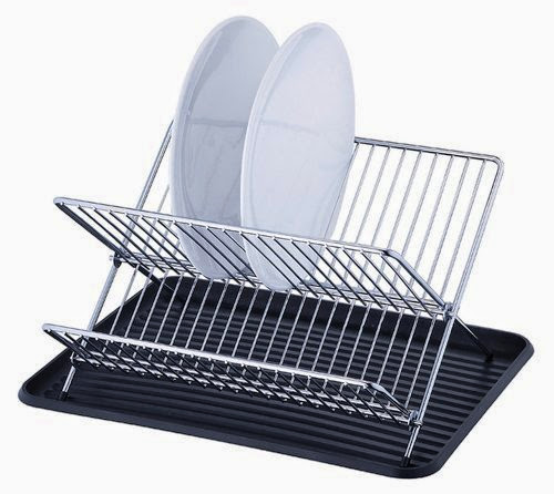  REAL HOME Innovations 009-09241 Folding Dish Rack Set, 14-Inch, Chrome and Black