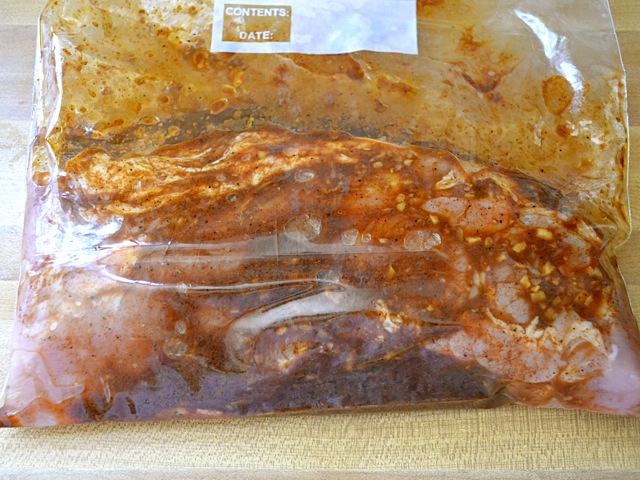 pork loin and marinade in zip lock bag to marinate 