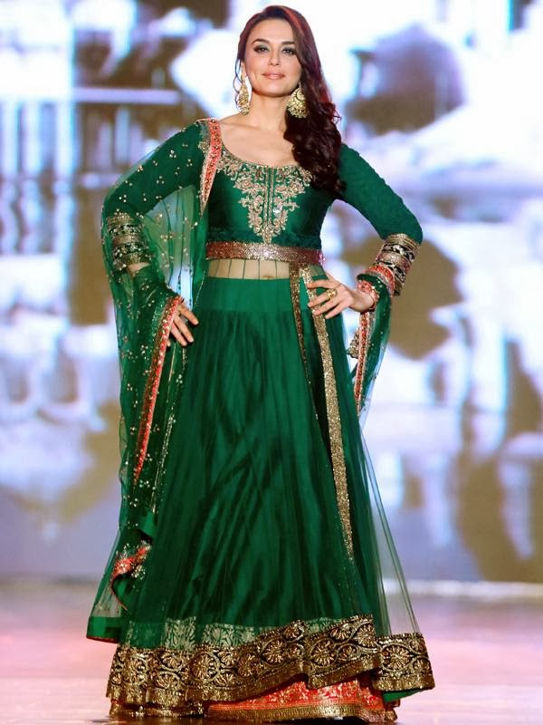 Pretiy Zinta walks the stage in stunning green attire during Save Girl Child campaign event, held in Mumbai, on February 5, 2014. 