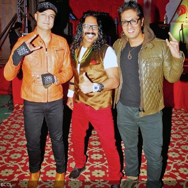 Lokesh, Benjamine and Hitesh Madan, of the Eka band before they performed during a party to commemorate the Vodafone Sirmur Cup 2014, hosted by Vodafone at the City Palace, Jaipur.