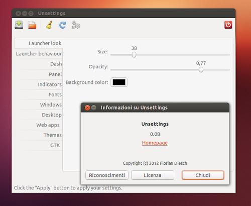 Unsettings 0.08 su Ubuntu 12.10