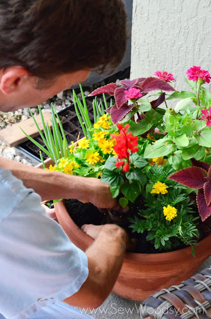 How to Create Outdoor Potted Floral Arrangements from SewWoodsy.com #gardening #diy