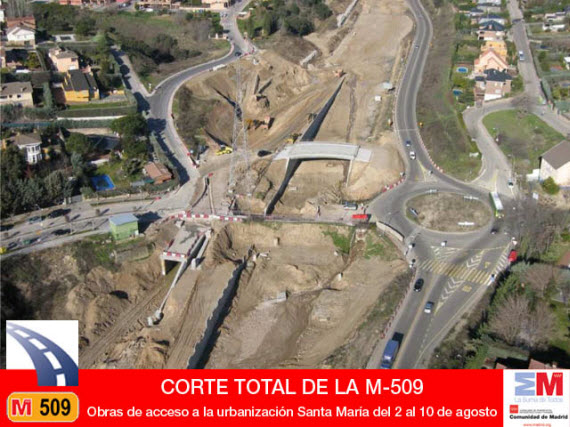 La M-509 permanecerá cortada por obras de acceso a la urbanización Santa María