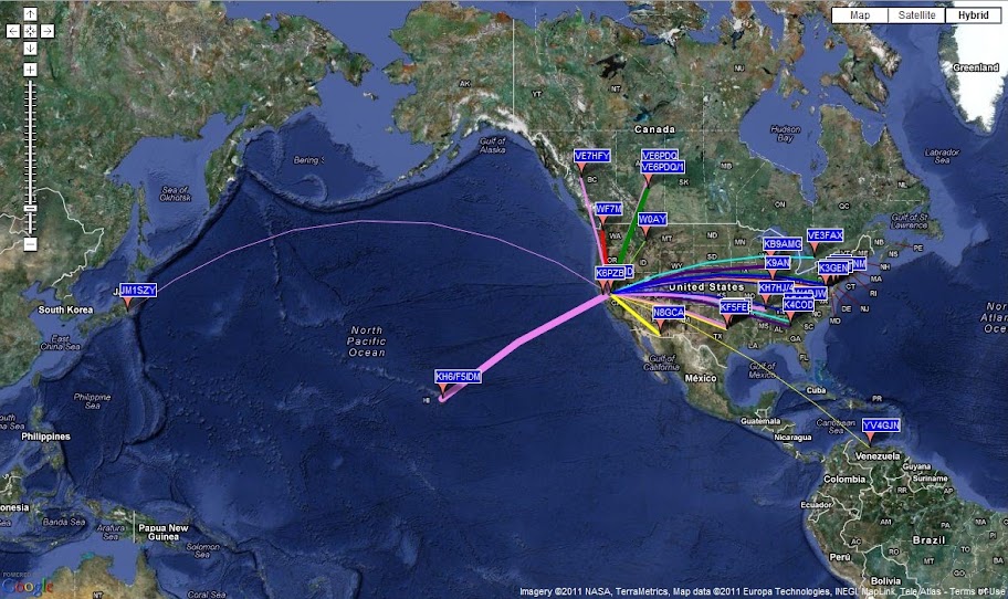 A test
                      run of the magnetic loop antenna using 5 watt WSPR
                      transmissions with a FLEX-1500 on 14 MHz yielded
                      these confirmations of reception and transmission
                      with Japan, Hawaii, Venezuela, Canada and the U.S.
                      between 2226 UTC 01 JAN and 0356 UTC 02 JAN 2012.