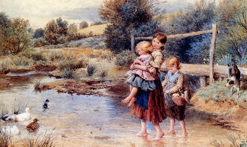 Myles Birket Foster - Children Paddling in a Stream