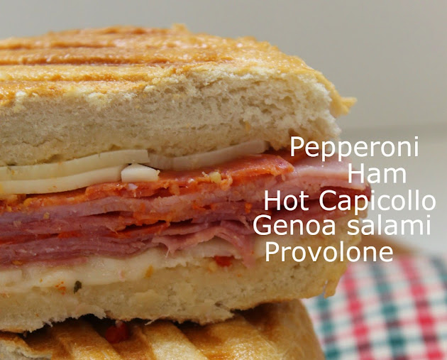 Hot Italian Panini Recipe pilled high with ham, Hot Capicollo, Genoa salami, provolone cheese, and pepperoni #PepItUp