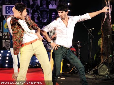 Siddhant matches moves with super dancer Sushant at the Clean & Clear Times of India Fresh Face 2012 finale in Mumbai.