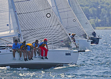 J/105s sailing off starting line at Ugotta Regatta