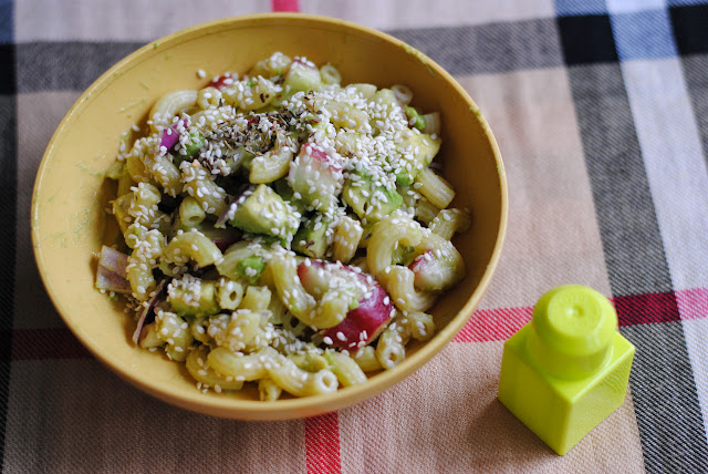 warm pasta with avocado salad recipe by ServicefromHeart