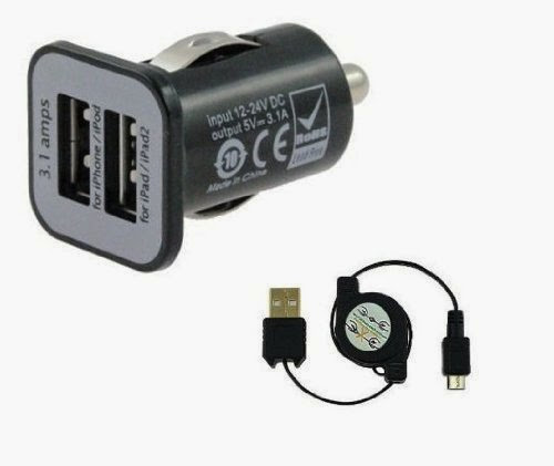  iFlash Dual USB Car Lighter Charger Adapter with 3A Output (fast) Heavy Duty Ouput Support iPad 1 / 2 / 3, iPhone 5 / 4S / 4, Google Android Phones, HTC EVO, LG, Samsung Galaxy S II III Note, BlackBerry Mobile Phones (Includes One Bonus MicroUSB Data/Sync Cable) (Apple Cable Does NOT Included)