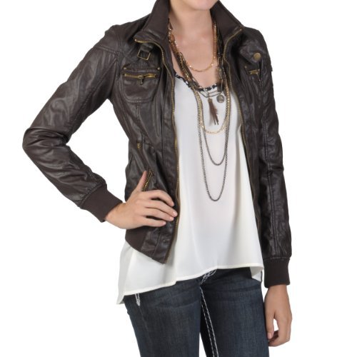 Hailey Jeans Co Juniors Zippered Faux Leather Jacket