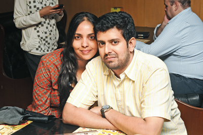Amrita and Subramaniam pose during a get-together party, held in Chennai.