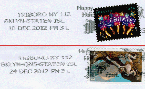 Triboro NY postmark, with and without Queens