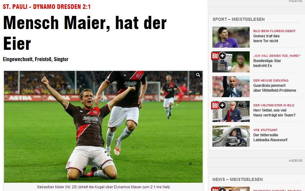 «И потом пришёл Майер, и у него были яйца». Немецкие СМИ о матче «Санкт-Паули» – «Динамо Дрезден».