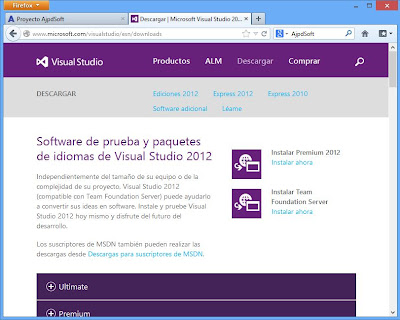 Descarga del fichero ISO de Microsoft Visual Studio .net 2012