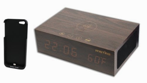  Multi-Function Bluetooth Speaker Station w/ QI Wireless Charge, Audio Speaker, Bluetooth Connectivity, Built-In Microphone, Alarm Clock, Thermometer, and Large LED Display includes Q1 Receiver For iPhone 5 - Dark Wood Finish