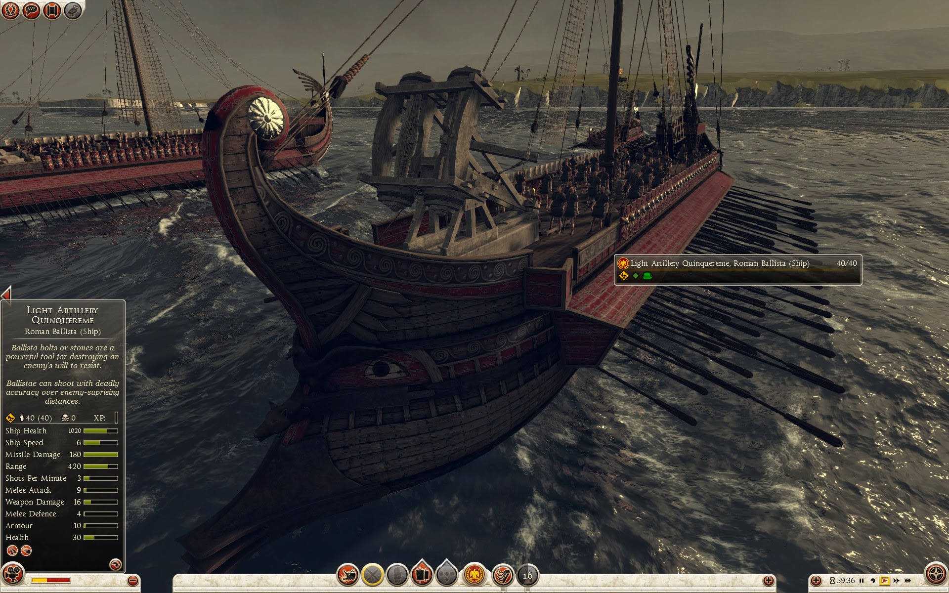 Quinquerreme de artillería ligera - Balista romana (barco)