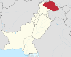 Location of Gilgit-Baltistan (red), without Siachen Glacier in Pakistan