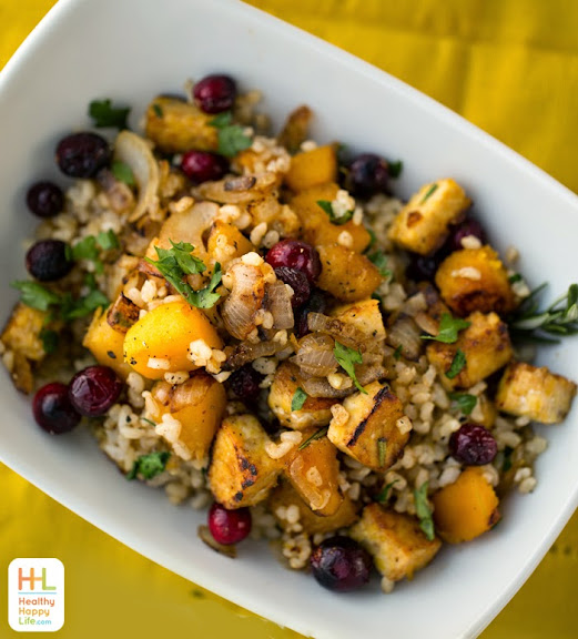 Butternut Squash, Cranberry, Maple Tempeh Holiday Brown Rice Hash