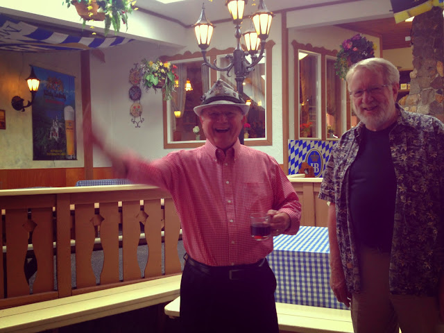 Having some fun at King Ludwig's Restaurant with Pat Thompson and Don Gardner.