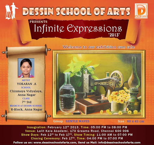 Drawing and Painting Classes in Anna Nagar West, Dessin School of Arts, Ksheera Saagara School, Plot No:956, New No:114, 13th Main Road, Anna Nagar West, Chennai, Tamil Nadu 600040, India, Art_School, state TN