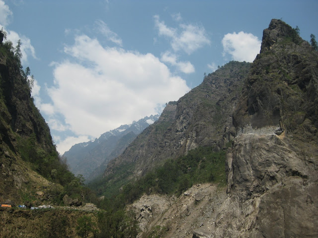Road construction - blasting out of the sheer rock faces