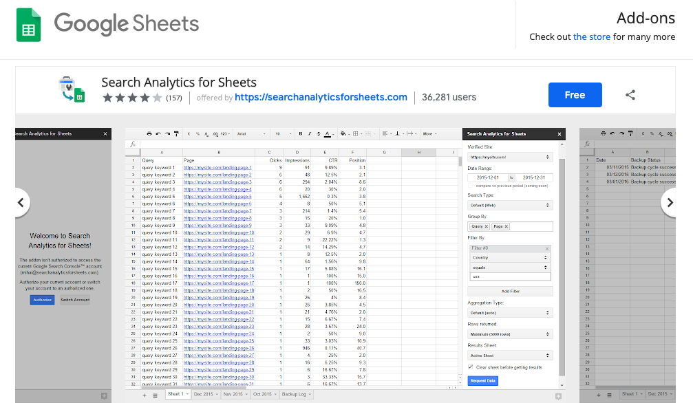 search analytics for sheets