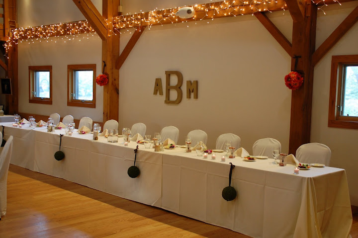 Head table with monogram at Cobblestone Farm Ann Arbor, MI