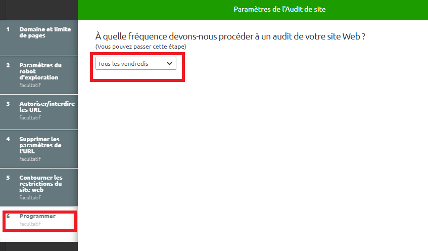 Parametres de l audit de site frequence