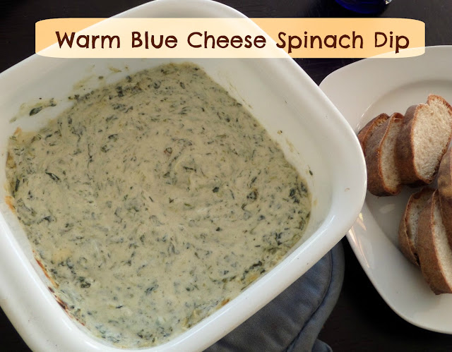 Warm Blue Cheese Spinach Dip:  A warm creamy dip made with cream cheese, blue cheese and spinach.  Great party dip for breads and chips.