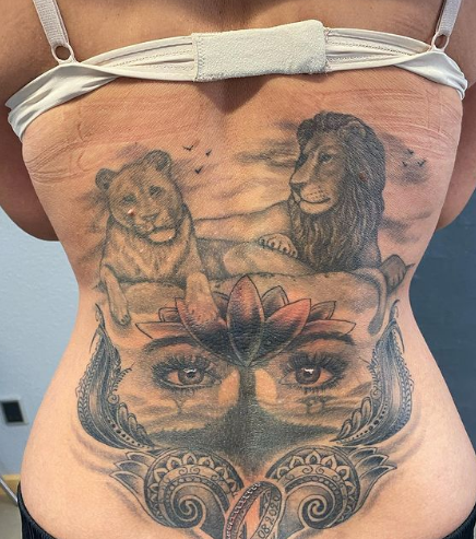 Lion Family Lower Back Tattoo