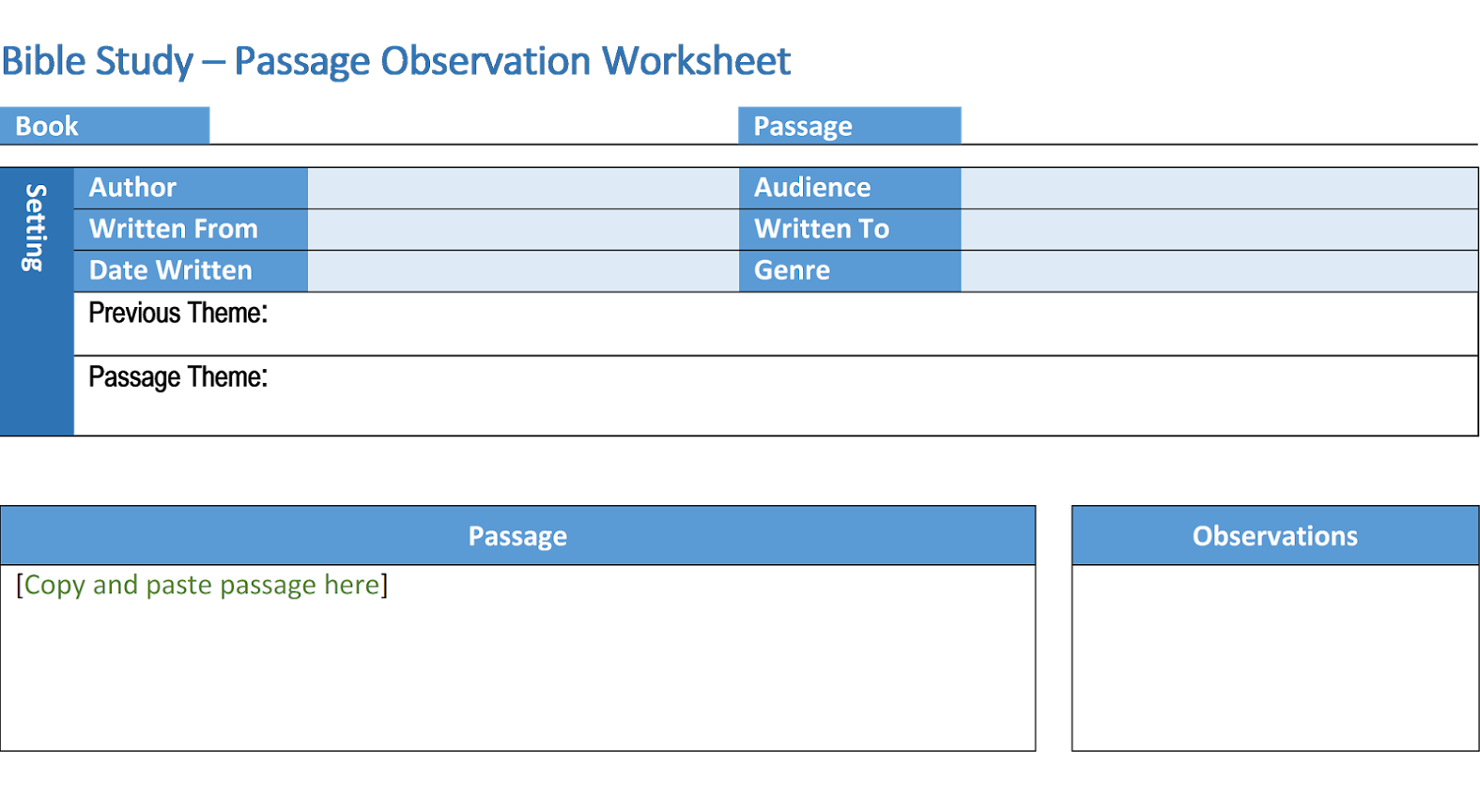 Observation Worksheet