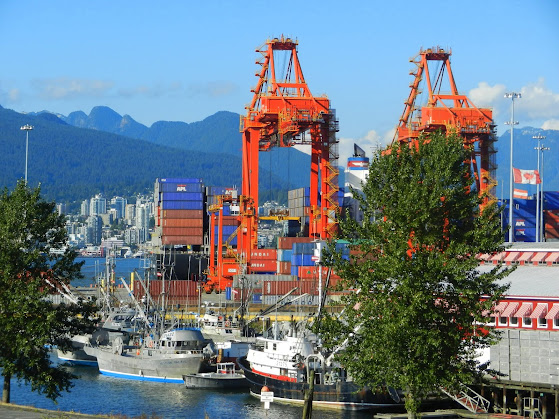 View of the docks from Main Street viaduct, Vancouver