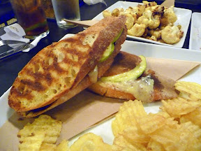 Sandwiches and Sides at Picnic House, Portland, Grilled Cheese sandwich, with aged white cheddar cheese and slices of apple and fig butter