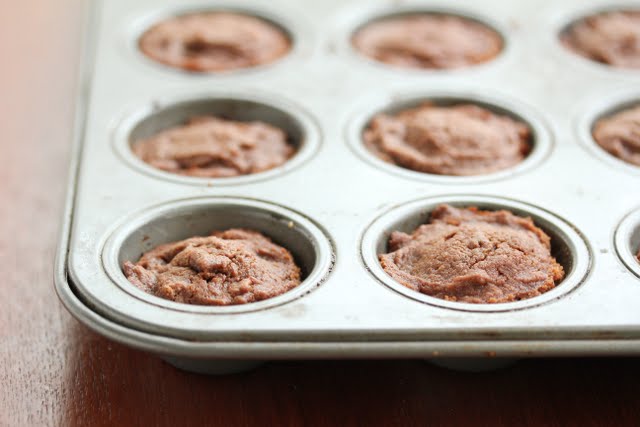 close-up photo of the batter in a muffin tin