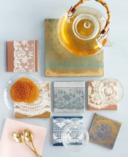 This shot ran in the september issue, we made them into pretty trivets. With lace cookies, no less!