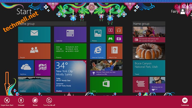 Unpin a Tile from Start in Windows 8.1