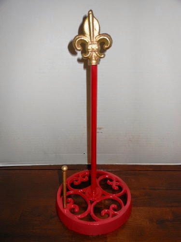 Cast Iron Red & Gold Fleur De Lis Paper Towel Holder