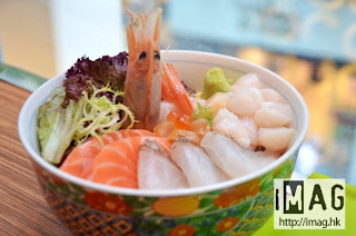 真鯛大赤海蝦什錦魚生丼,用上原片魚生。售價：$88