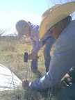 Laney, helping Randal drive teepee stakes