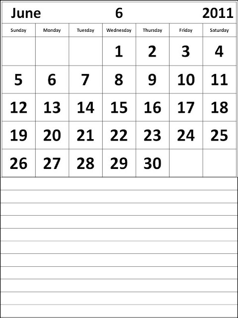 june 2011 calendar template. Monthly 2011 Calendar June
