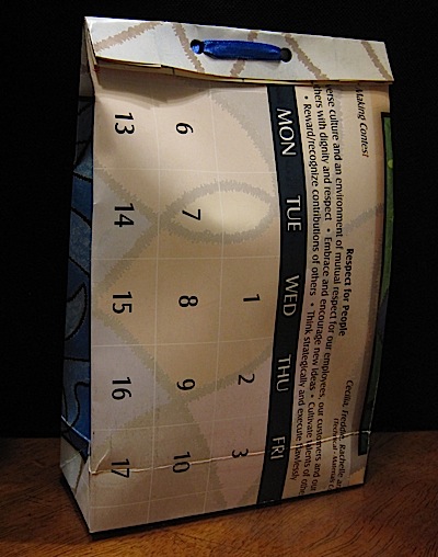 gift bag made out of calendar paper