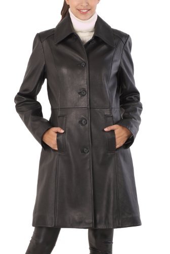 BGSD Women's New Zealand Lambskin Leather Walking Coat - Black XL