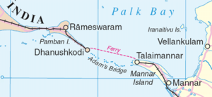 Adam's Bridge separating Palk Strait from the Gulf of Mannar