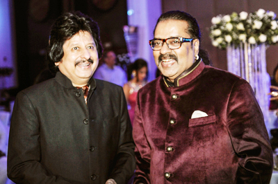 Pankaj Udhas seen with Hariharan during the sangeet ceremony of the latter's son Akshay, held in Mumbai on January 28, 2013. 