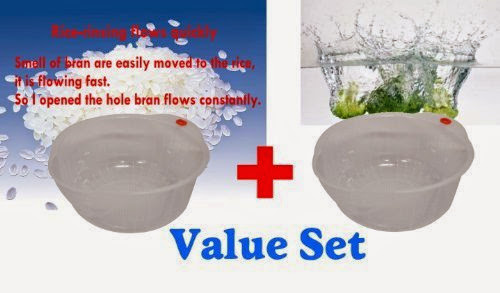  Rice Becomes Delicious - Japanese Rice  &  Vegetable Washing Bowl with Side and Bottom Drainers Value Set of 2 Bowls (Values Japan Original Discription of Goods)